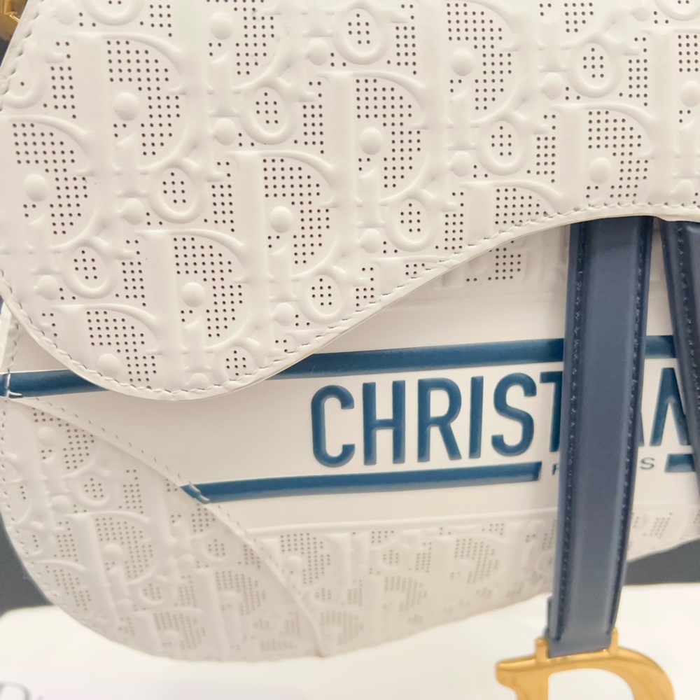 Dior Medium Saddle Bag White w/Navy and Gold Accents in Perforated Leather! ๐ค๐ - Picture 2 of 16